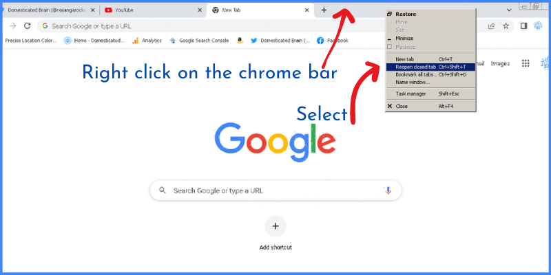 Google Chrome Reopen Closed Tab Feature