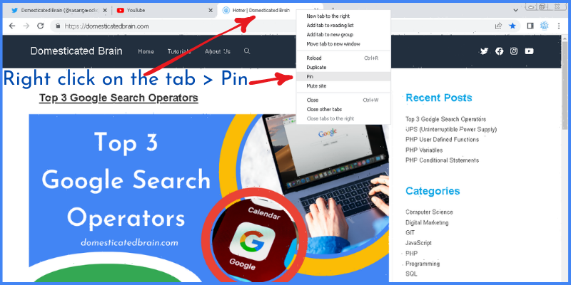 Pin a Tab in Google Chrome 01